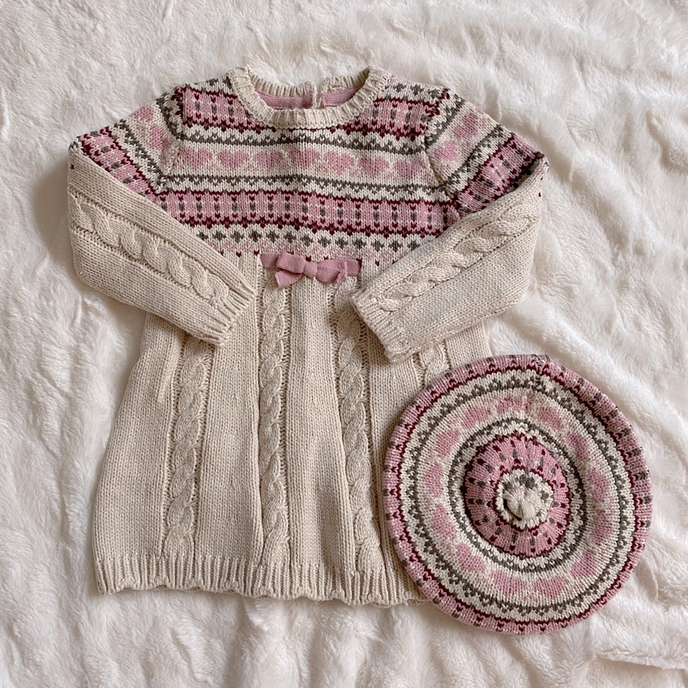 BABY GIRL Knit Sweater Dress & Beret